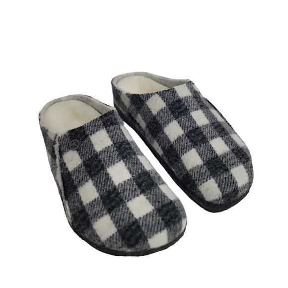 Birkenstock Zermatt Shearling Sabot Slip On Shoes in Black & White Plaid Girls 1 - Picture 9 of 11
